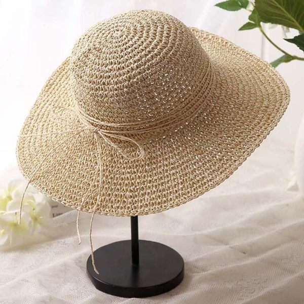 

style straw sun hat pastoral style wide brim anti-uv sunshade lightweight folding portable beach cap for travel hiking, Black;white