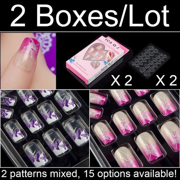 

false nails 2 boxes/lot full cover nail tips,acrylic nails,fake with designs,false tips,press on nails,fingernails,square, Red;gold
