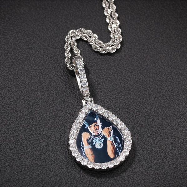 

custom p memory medallions solid back drop pendant necklace with tennis chain hip hop jewelry personalized cubic zircon chains gift, Silver