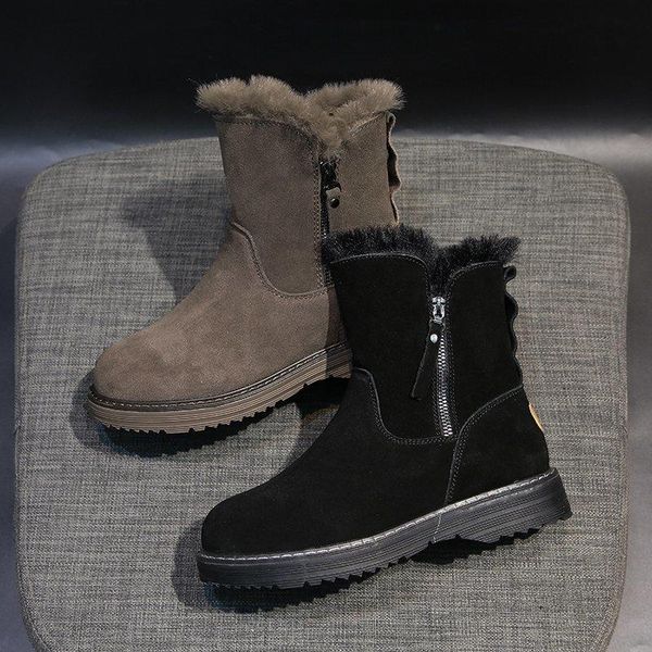 

new ankle boots women zipper leather short plush winter shoes ladies warm boots fashion women shoes, Black