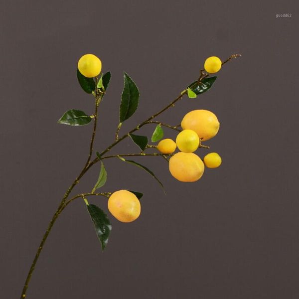 

1pcs simulation green plant artificial fruit flower yellow simulation fruit tree branch for home table diy decoration1