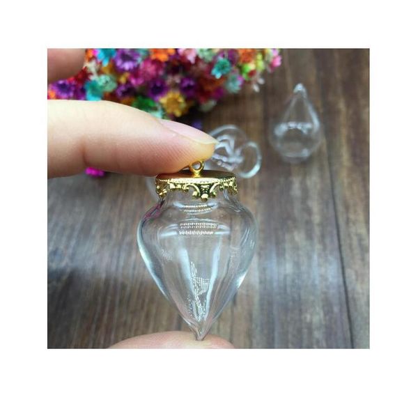 

50set/lot 38*15mm wishing glass vials pendant water drop shape glass bottle with 15mm crown setting base charms jewelry jllovy, Black
