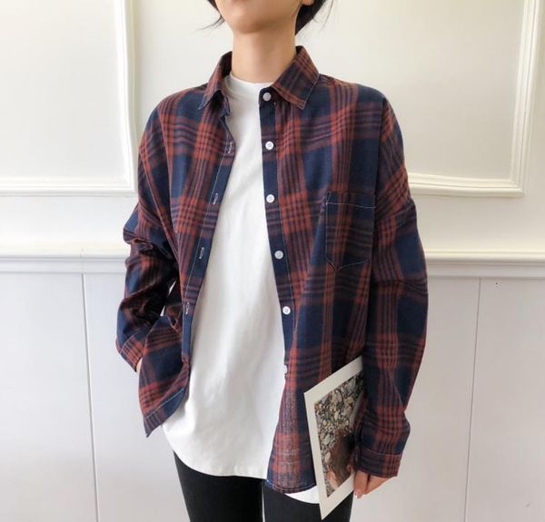 

2021 New Color Contrast Women's Shirts Plaid Shirt Ke92, White