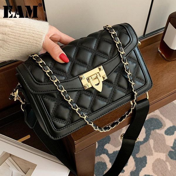 

eam] women new argyle pu leather flap personality all-match crossbody shoulder bag fashion tide 2021 18a1305