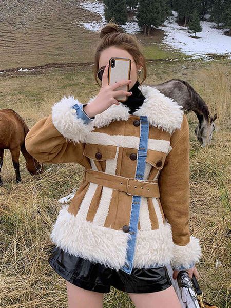 

women's jackets twotwinstyle high street shreds denim woman's jacket loose long sleeve single breasted female jackets winter cloth, Black;brown