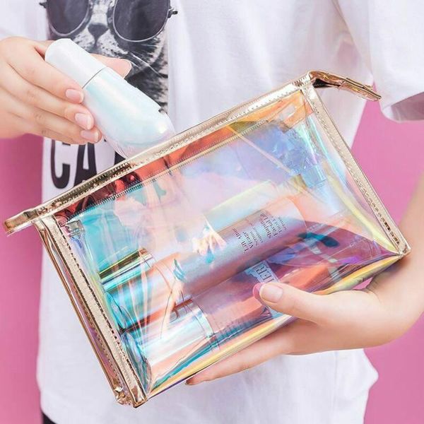 

cosmetic bags & cases laser lady makeup bag transparent tpu female storage waterproof toiletry fashion travel