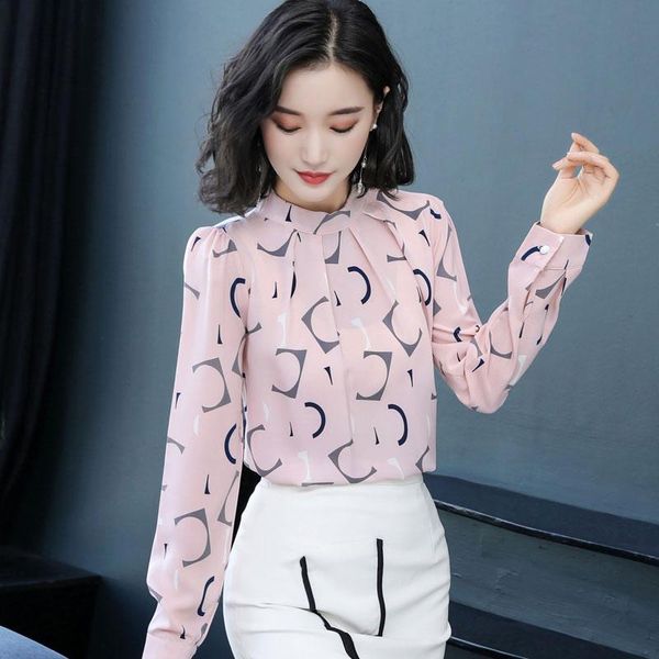 

women's blouses & shirts lantern sleeve elegant shirt floral button vintage blouse 2021 autumn turn down collar office ladies female ca, White