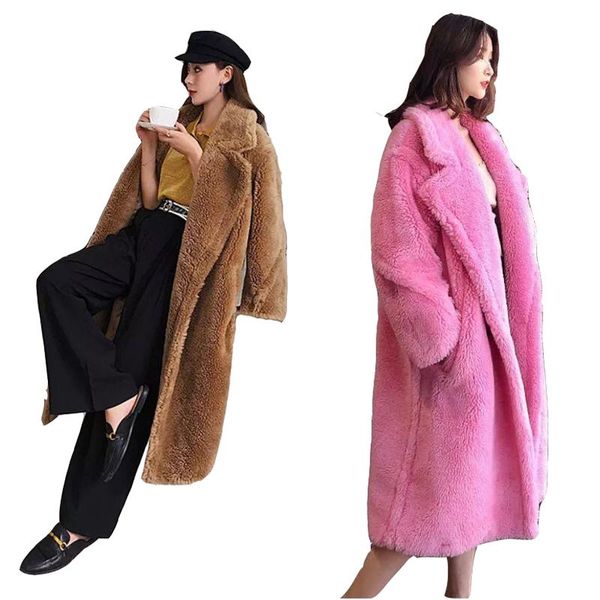 

women's fur & faux coat winter fashion warm 2021 large size pure color imitation wool nuw999, Black