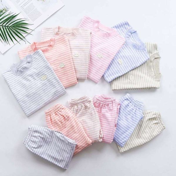 

class a spring autumn color cotton housewear pajamas boys and girls all season round neck children's underwear set, Blue;red