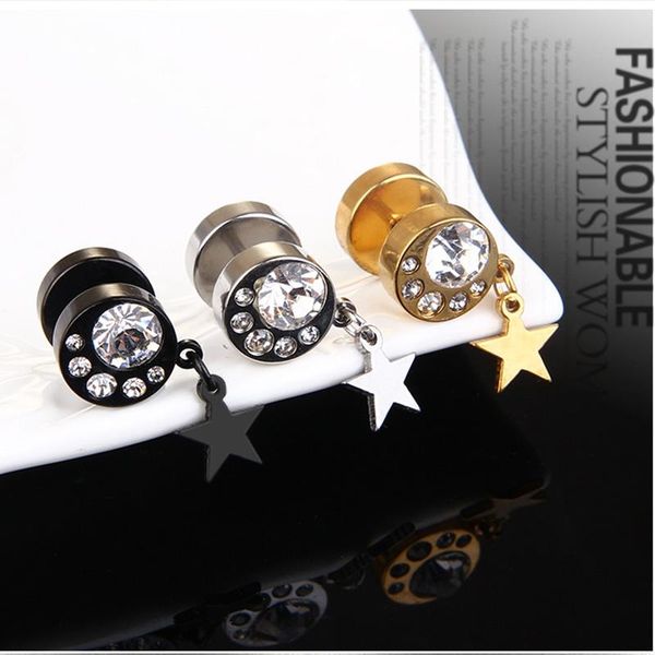 

zircon star earrings for men accessories stainless steel earrings men steel color fashion gold black mens earring couple jewelry, Golden;silver