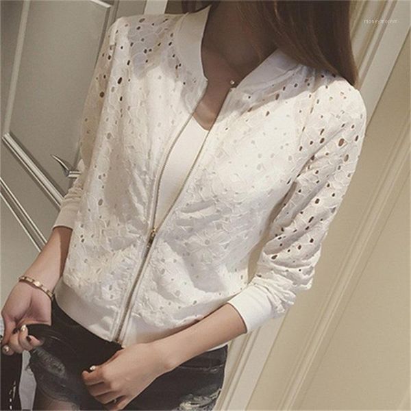 

women's jackets 2021 plus size spring summer coat lace hollow out open stitch zipper jacket 200 kg jewel neck long sleeve small sell1, Black;brown