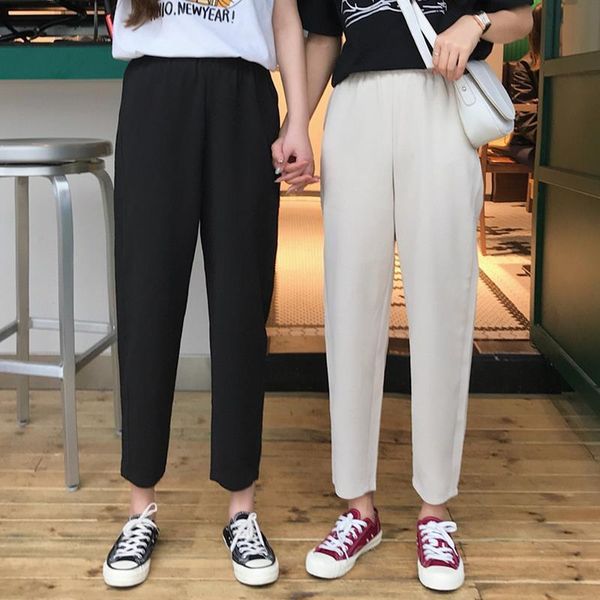 

women loose harem pants 2020 spring summer fashion female solid higt wait vintage straight pant casual trousers plus size s-4xl, Black;white
