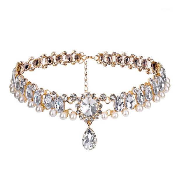 

women bohemia necklace water drop pendant crystals imitation pearl beads collar choker necklaces th361, Golden;silver