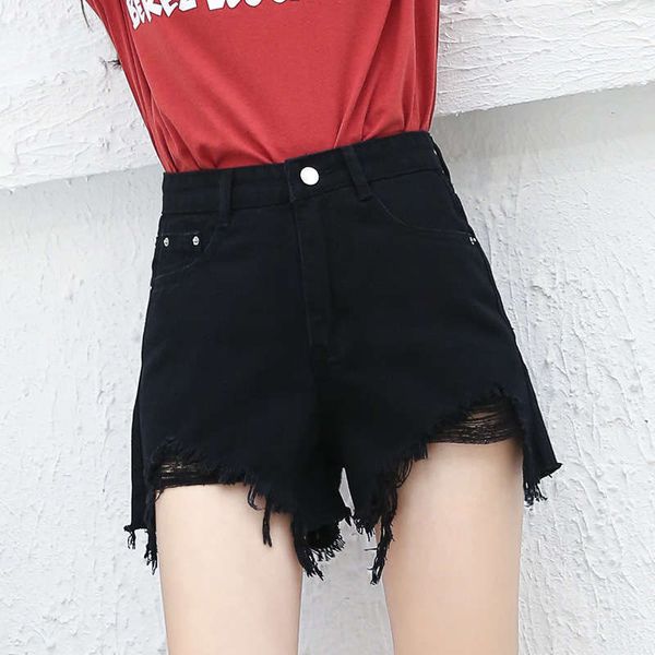 

high waisted denim shorts with cotton holes for women, Blue