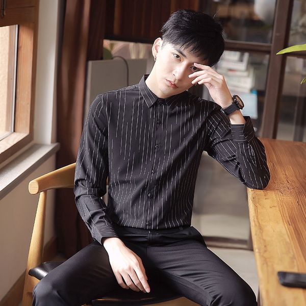 

2021 men's spring and winter new thin striped deal shirt fashion young clothes j0dz, White;black