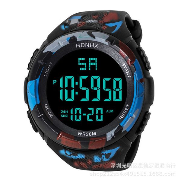 

black outdoor men's negative display camouflage screen sports watch waterproof luminous electronic watch for male and female students, Slivery;brown