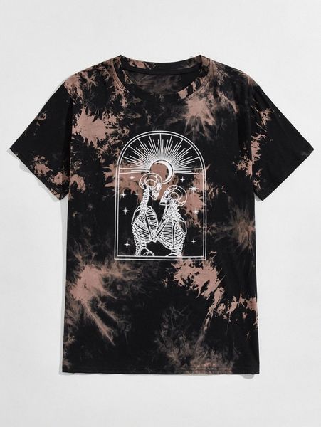 

romwe guys skull graphic tie dye tee c2ue#, White;black