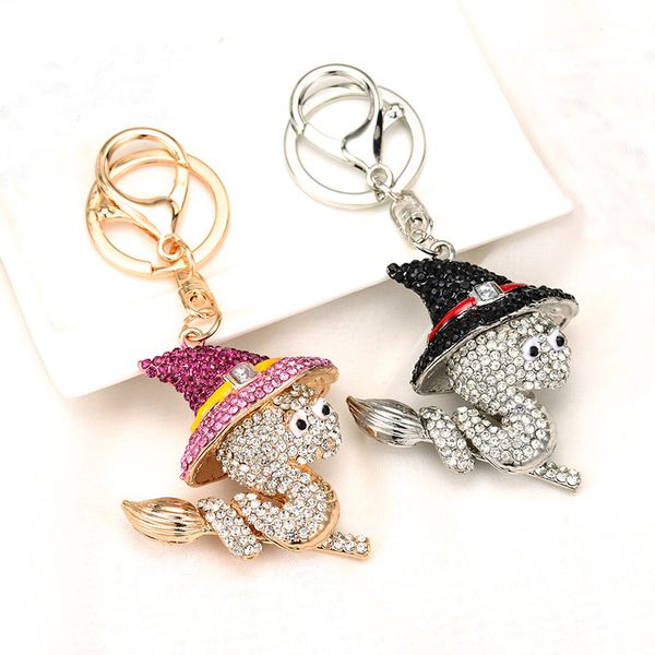 

lovely exquisite trinket witch snake keychain purse handbag car keyring key chain rhinestone women jewelry accessories girl gift, Silver