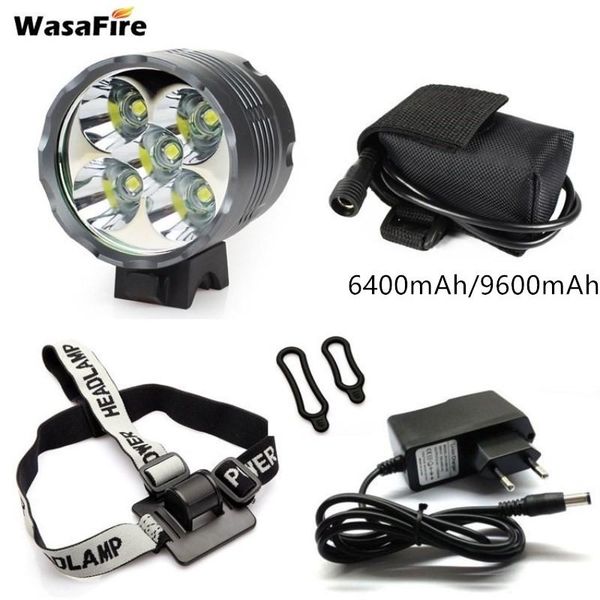 

bike lights wasafire 5* xml t6 light 7000 lumen led bicycle headlamp cycling mtb headlight + 9600mah battery pack 8.4v charger