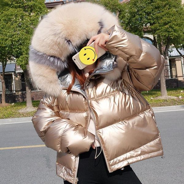 

2019 autumn winter double size wear real fur collar down hooded jacket women thick warm jackets parka women pp0551, Black