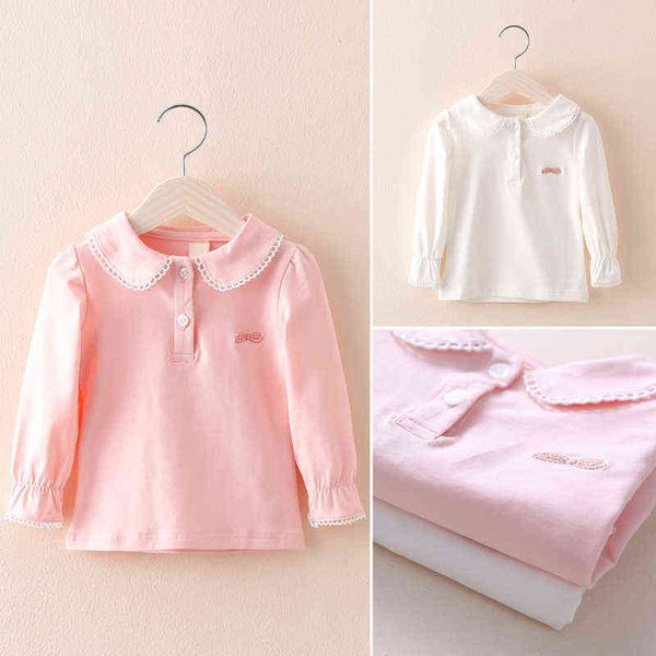 

2021 spring autumn 2 3 4 6 8 10 years baby children's clothing long sleeve solid pure color cute kids girls basic cotton t-shirt g1224, Blue