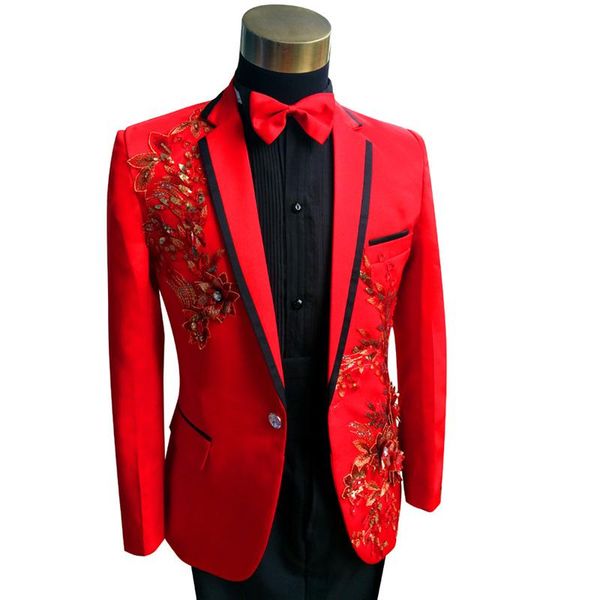 

men's suits & blazers festive black three-dimensional embroidery personality stage suit ceremonial dress, White;black