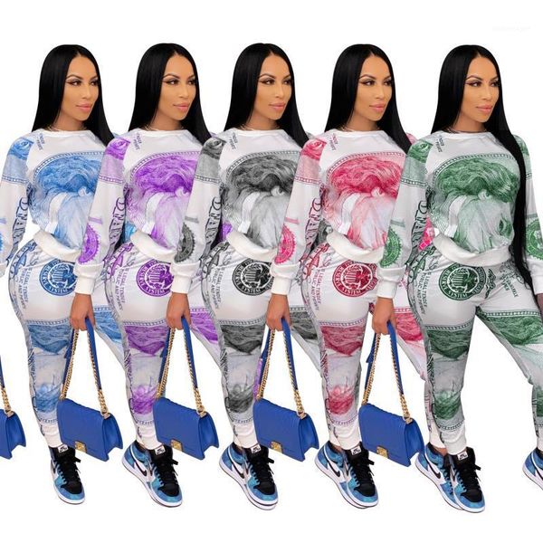 

sport pants set fashion casual female clothing spring autumn womens designer tracksuits dollar print panelled breathable, Gray