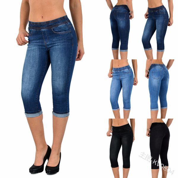 

new summer women's elastic waist korean denim capris kv0804, Blue