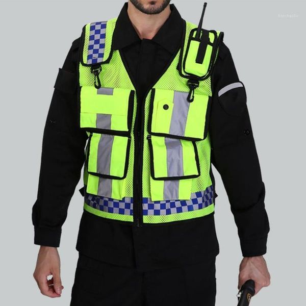 

outdoor t-shirts multi-pocket reflective safety vest riding traffic railway coal miners uniform breathable reflective1, Gray;blue