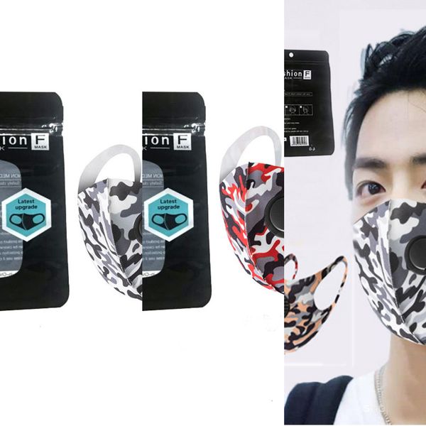 

pm2.5 new camouflage washable face masks with valve breathing respirator ice silk cotton mask protective camo reusable i