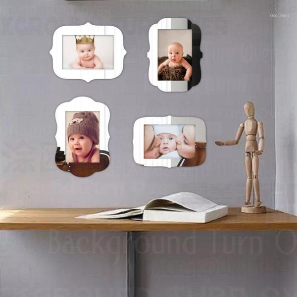 

4pcs p picture frame wall magnet thin mirror frames set silver original golden colors creative 3x3.5in 4x6in 5x7in f0031
