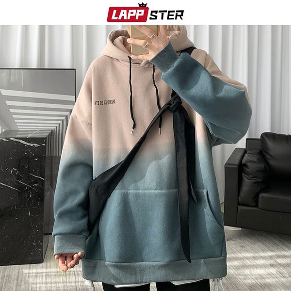 

lappster men tie dye streetwear hooded hoodies mens big pockets pockets hip hop sweatshirts male korean fashoins hoodies 201104, Black