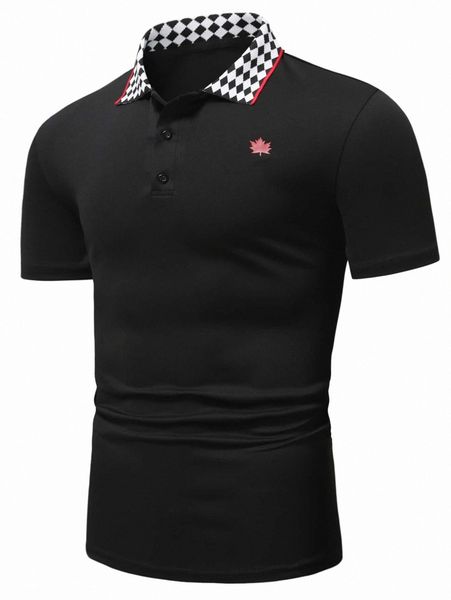 

men argyle & leaf print polo shirt z89s#, White;black
