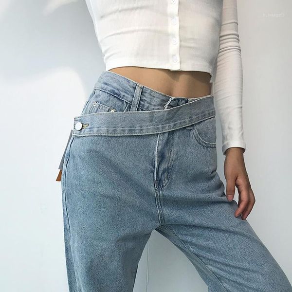 

europe autumn winter new style belt high waist straight jeans loose wide leg pants cotton elastic denim women's trousers f841, Blue