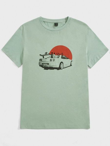 

men car & japanese letter graphic tee 21vm#, White;black