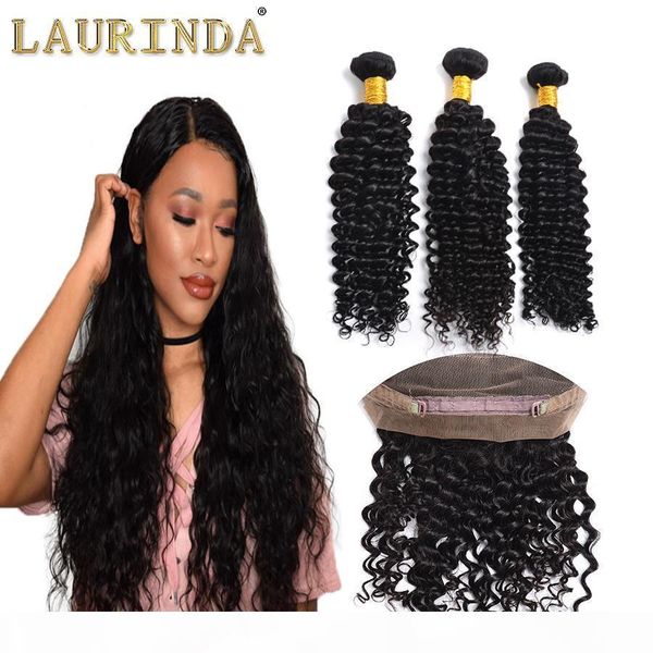 

7a 360 lace frontal with bundle deep wave brazilian virgin hair with closure 360 lace frontal closure with bundles weave, Black;brown