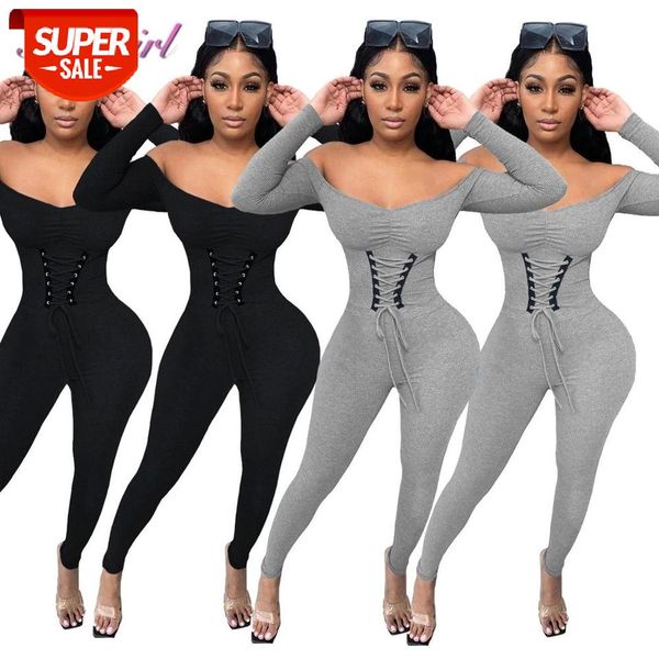 

women ribbed knitted fitness casual strapless long sleeve bandage night party skinny jumpsuit outfit sportwear rompers overalls #ub1f, Black;white
