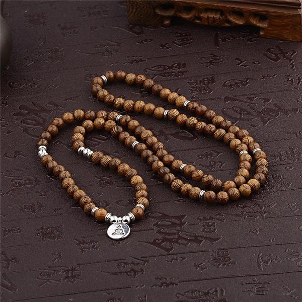 

108 beads women men bracelet yoga natural sandalwood wood prayer beaded buddhist buddha bracelets necklaces rosary jewelry, Black