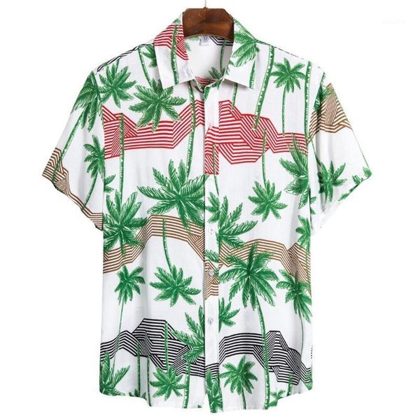 

summer hawaiian shirt floral shirt men leaf pattern short-sleeved hawaiian mens clothing dropshipping1, White;black