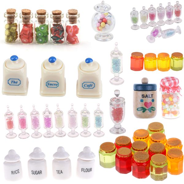 

1:12 dollhouse miniatuer miniature furniture toys dried food play tea salt jar glass candy for dolls home office party decor toy q1217