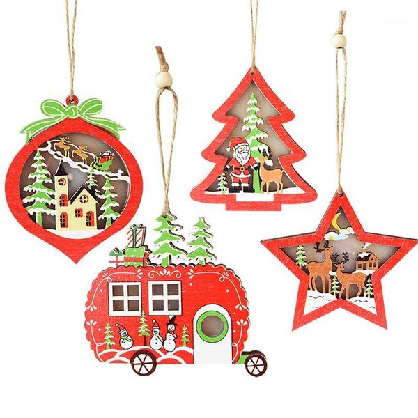 

christmas decorations creative tree star car led lights wooden luminous pendant ornament xmas hanging decor year gifts1