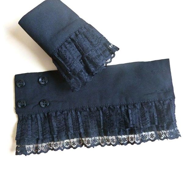 

2pcs/pair women girls decorative chiffon fake flare sleeves floral lace pleated ruched false cuffs apparel wrist warmers with, Blue;gray