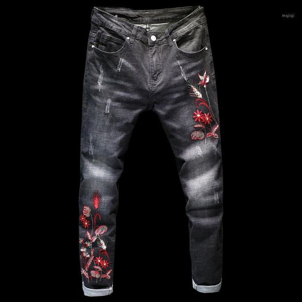 

men's jeans black mens large size 28-38 fashion casual embroidered pants spring and autumn small stretch denim pants1, Blue