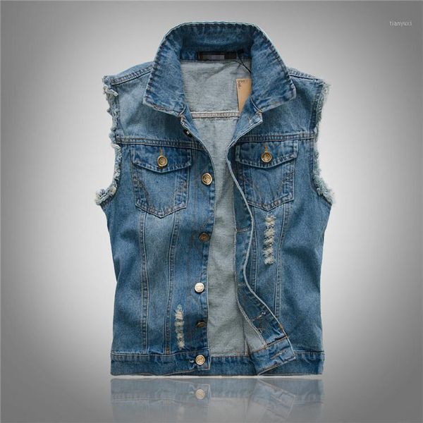 

denim vest men sleeveless jackets casual waistcoat men's jean coat ripped slim fit men jacket cowboy plus size 6xl y1, Black;white