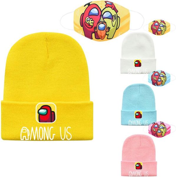 

game among us outdoor cycling winter warm knitted beanie hat for teens girls boys cartoon anime embroidery cosplay cap unisex, Yellow