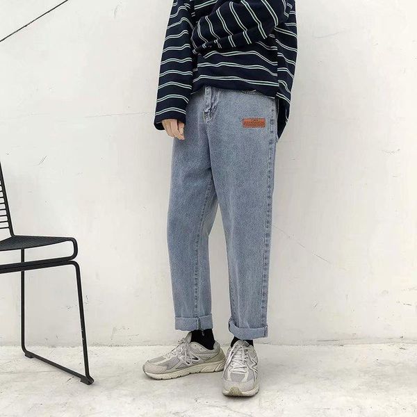 

2021springmens korean fashions blue jeans pants 2021 vintage straight pants harajuku jeans baggy belt denim