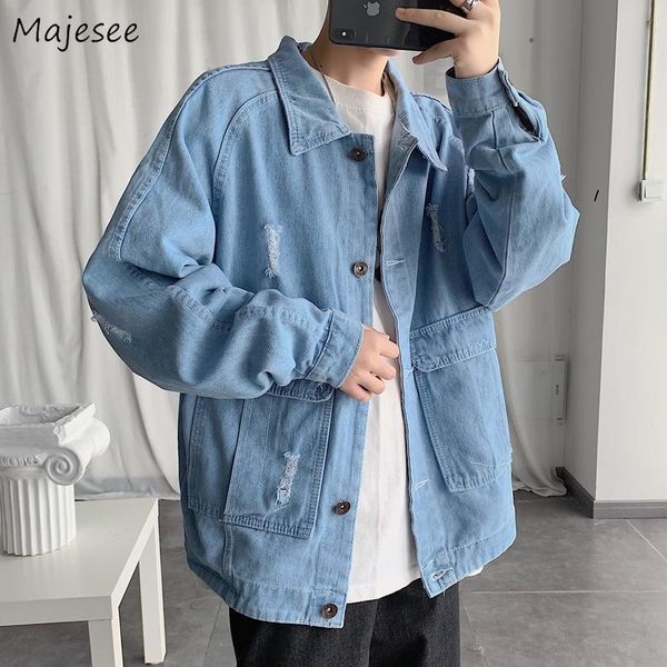 

men's jackets jacket men denim pockets plus size vintage mens and coats turn-down collar casual loose harajuku clothes streetwear chic, Black;brown