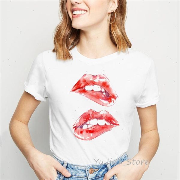 

new summer fashion pink lips tshirt women clothes 2021 vogue white t shirt femme korean syle female t shirt