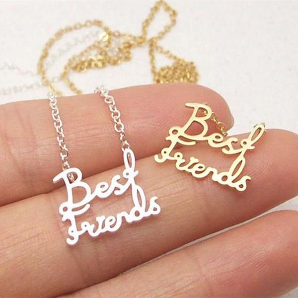 

pendant necklaces dainty letters friends necklace women fashion jewelry stainless steel chain friendship gift collier femme 2021, Silver