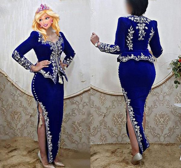 

karakou algerian caftan mermaid evening dresses side split royal blue peplum evening prom party gowns morocco caftan outfit, Black